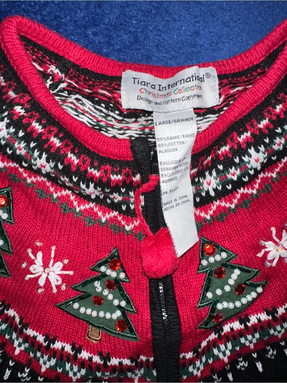 Vintage Tiara International Festive Embroidered Christmas Holiday Sweater Large